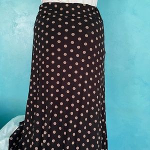 Navy and cream polka dot jersey midi skirt